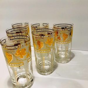 Vintage Highball Golden Grapes on White by Cera Glass Set of 6